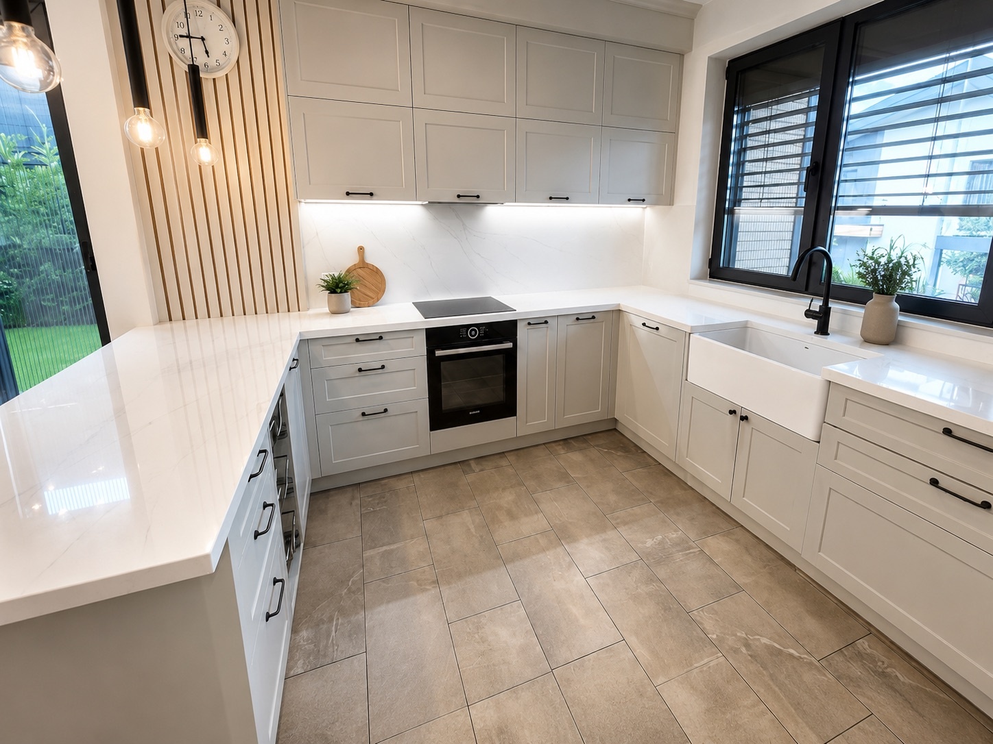Kitchen with island in the River Park rental residence