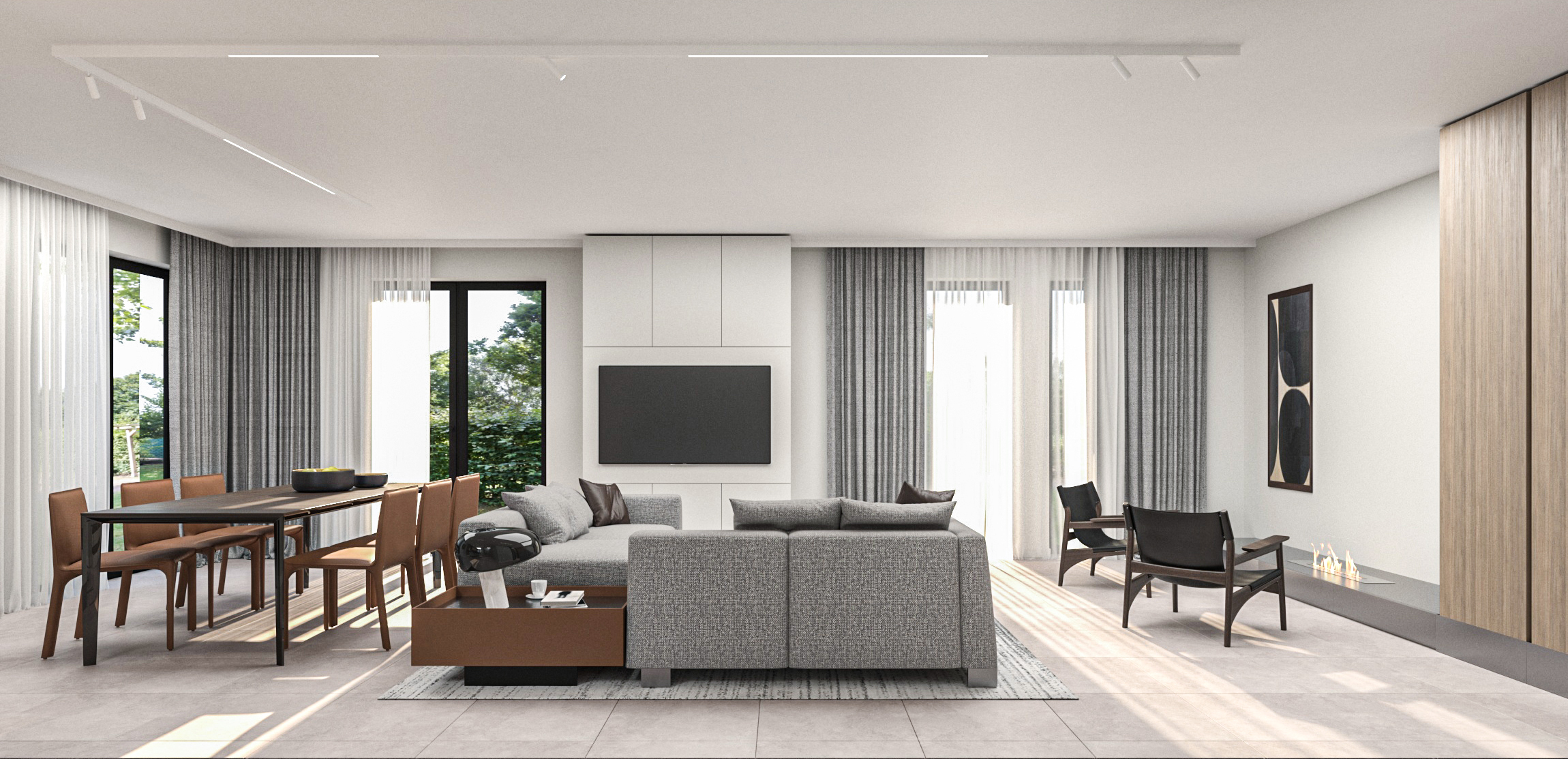 River Park Sofia residence — living and dining area visualisation